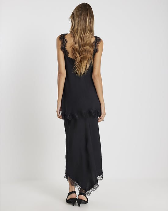 River Island Womens Midi Skirt Black Satin Lace Trim - Image 3