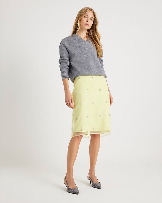 River Island Womens Pencil Skirt Yellow Organza Embellished - Image 2