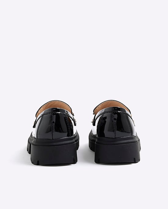 River Island Girls Chunky Loafers Black Floral Shoes - Image 2