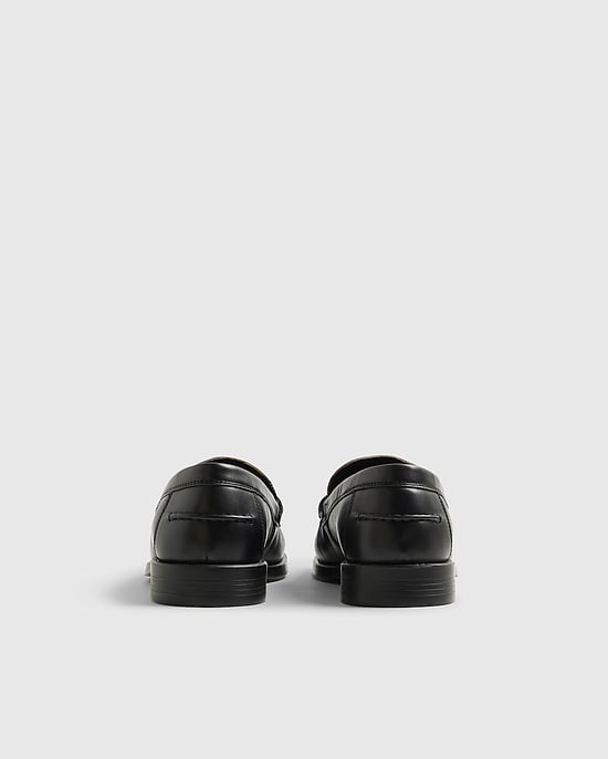 River Island Mens Loafers Black Leather Snake Print Shoes - Image 2