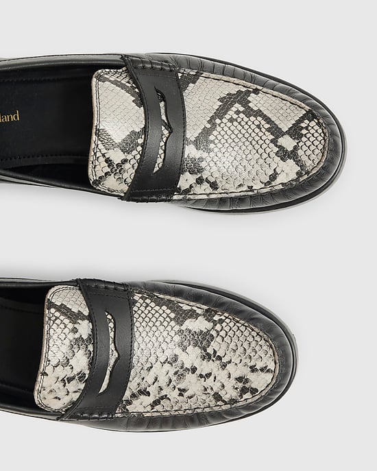 River Island Mens Loafers Black Leather Snake Print Shoes - Image 3