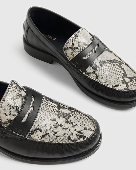 River Island Mens Loafers Black Leather Snake Print Shoes - Image 4