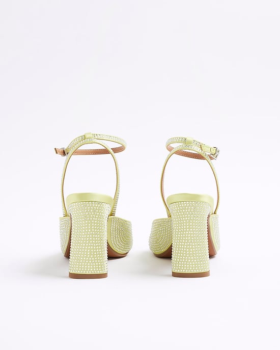 River Island Womens Sandals Green Satin Diamante Heeled - Image 3