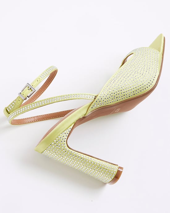 River Island Womens Sandals Green Satin Diamante Heeled - Image 4