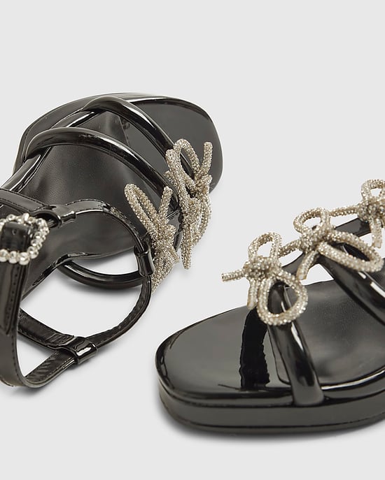 River Island Girls Heeled Sandals Black Triple Bow Shoes - Image 4