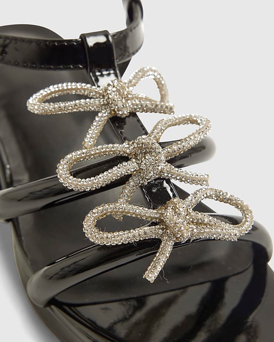 River Island Girls Heeled Sandals Black Triple Bow Shoes - Image 5