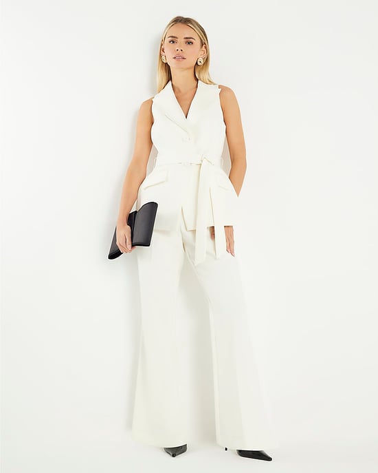 River Island Womens Waistcoat Jumpsuit Petite Cream Contrast - Image 2