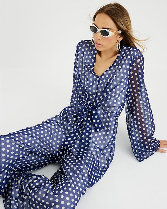 River Island Womens Jumpsuit Navy Polka Dot Tie Front - Image 2