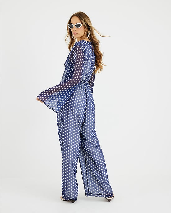 River Island Womens Jumpsuit Navy Polka Dot Tie Front - Image 3