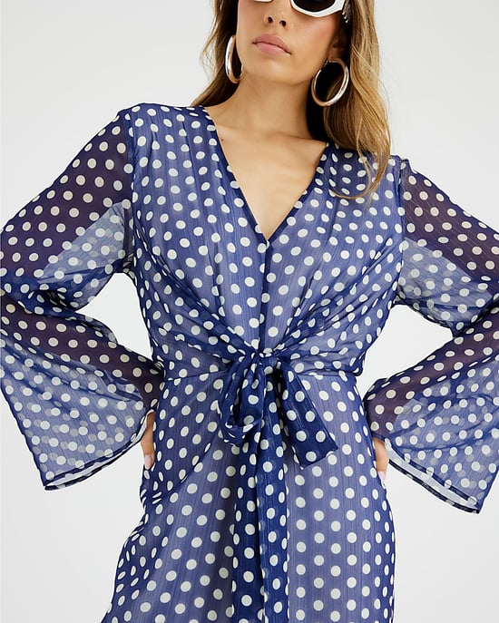 River Island Womens Jumpsuit Navy Polka Dot Tie Front - Image 4