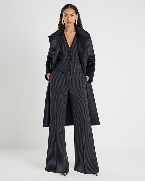 River Island Womens Waistcoat Black Sleeveless Pinstripe Cropped Top - Image 2