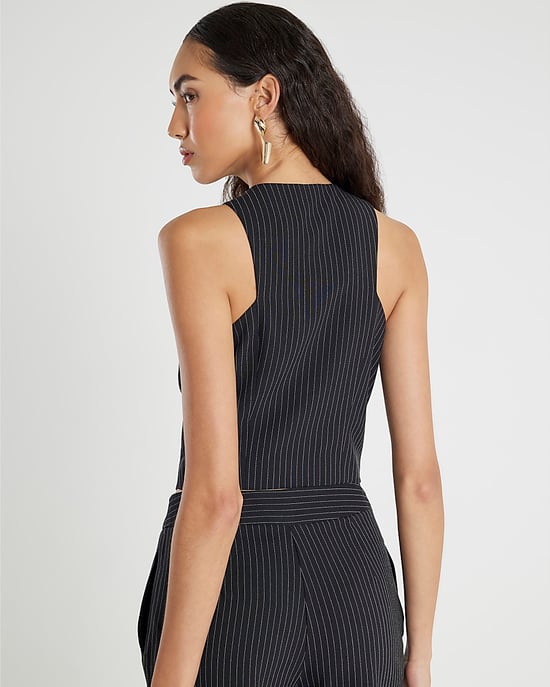 River Island Womens Waistcoat Black Sleeveless Pinstripe Cropped Top - Image 3