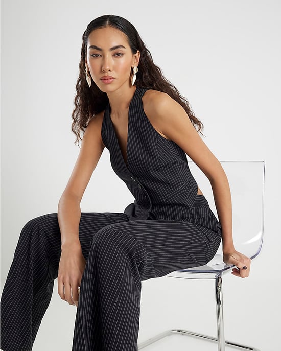 River Island Womens Waistcoat Black Sleeveless Pinstripe Cropped Top - Image 4