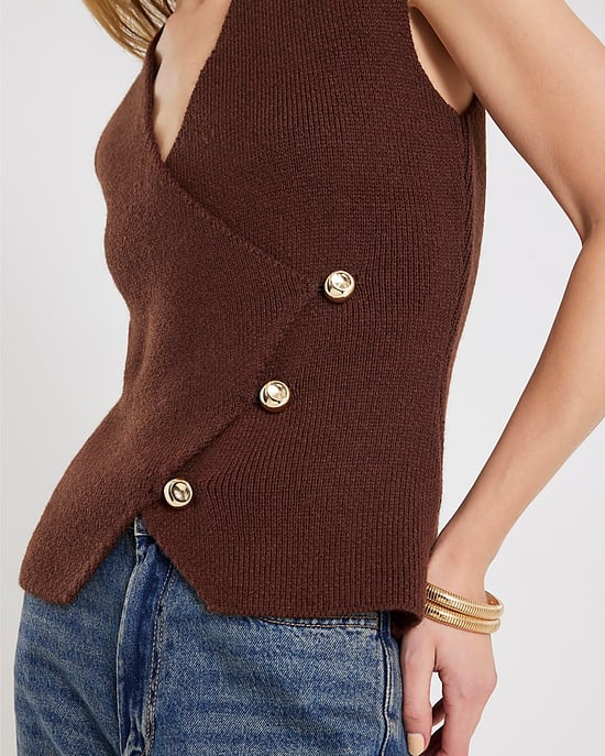 River Island Womens Waistcoat Brown Knitted Asymmetric Top - Image 2