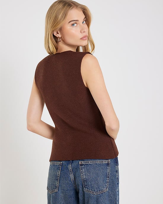 River Island Womens Waistcoat Brown Knitted Asymmetric Top - Image 3