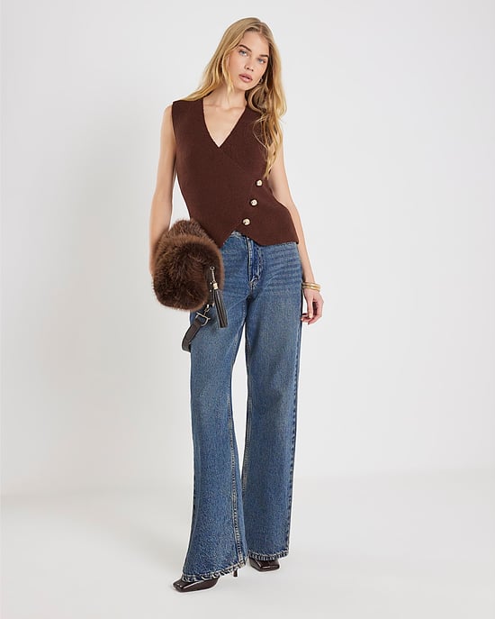 River Island Womens Waistcoat Brown Knitted Asymmetric Top - Image 4