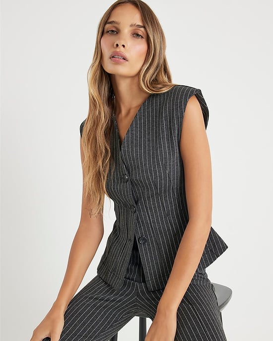 River Island Womens Waistcoat Black Pinstripe Sleeveless Top - Image 3