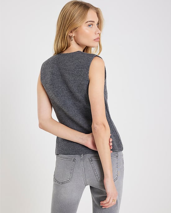 River Island Womens Waistcoat Grey Knitted Asymmetric Top - Image 2