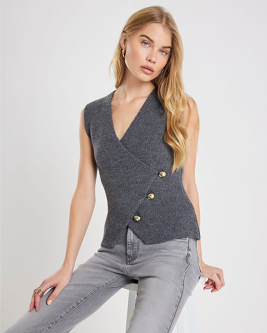 River Island Womens Waistcoat Grey Knitted Asymmetric Top - Image 3