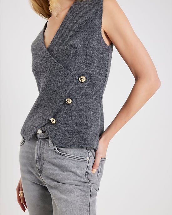 River Island Womens Waistcoat Grey Knitted Asymmetric Top - Image 4