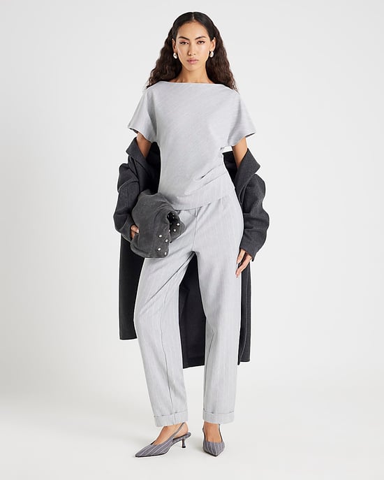 River Island Womens T-Shirt Grey Pinstripe Ruched Boat Neck - Image 4