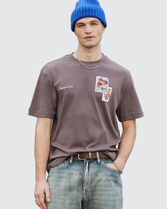 River Island Mens T-Shirt The Real Hackney Dave Purple Floral - Image 1