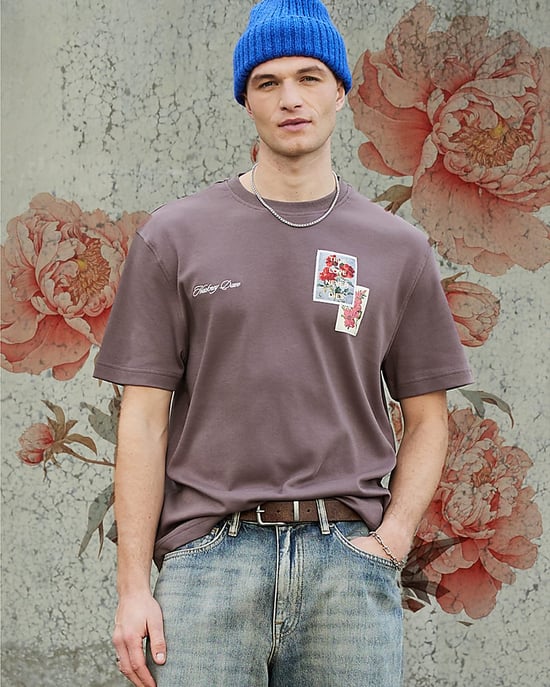 River Island Mens T-Shirt The Real Hackney Dave Purple Floral - Image 5