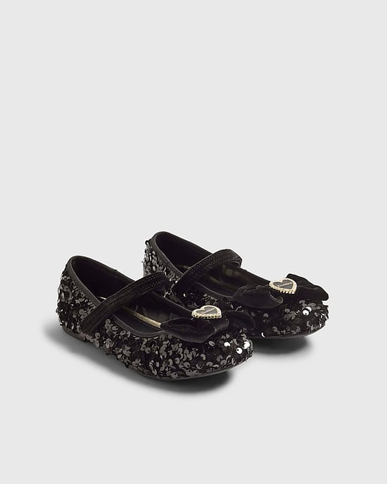 River Island Girls Ballet Pumps Black Sequin Shoes - Image 2