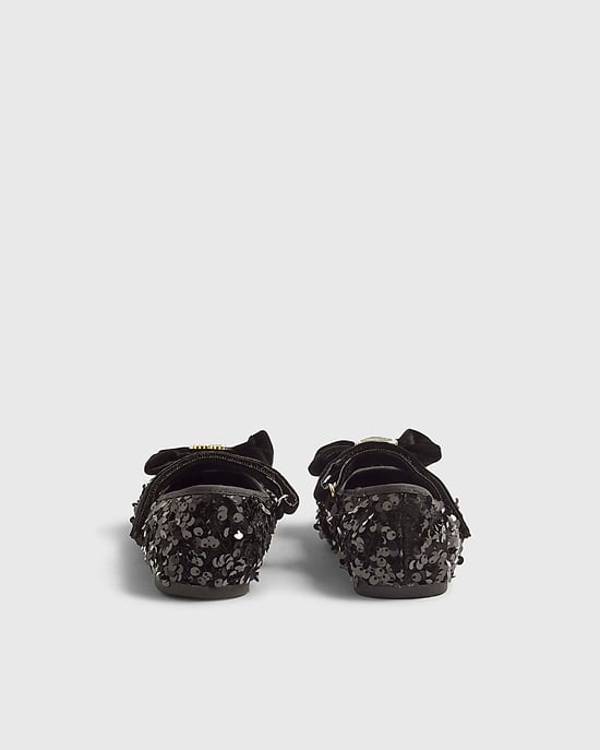 River Island Girls Ballet Pumps Black Sequin Shoes - Image 3