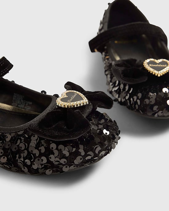 River Island Girls Ballet Pumps Black Sequin Shoes - Image 4