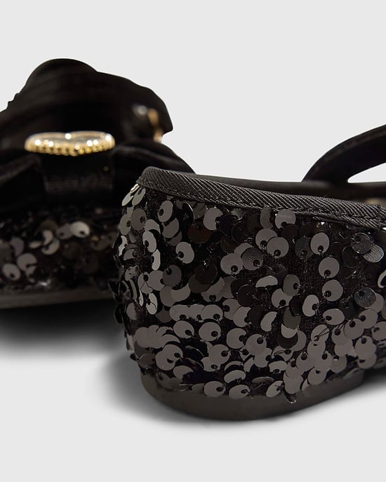 River Island Girls Ballet Pumps Black Sequin Shoes - Image 5