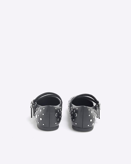 River Island Girls Ballet Pumps Black Faux Leather Stud Shoes - Image 3