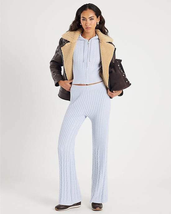 River Island Womens Hoodie Blue Long Sleeve Cable Knit - Image 3