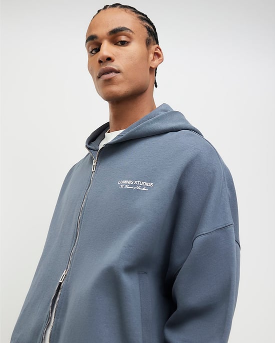 River Island Mens Hoodie Grey Oversized Luminis Zip Through - Image 4
