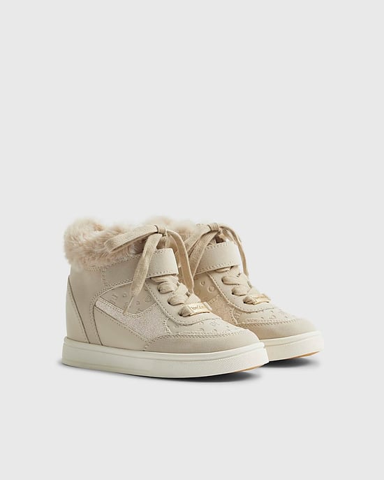 River Island Girls Trainers Beige Wedge High-Top Sneakers - Image 2