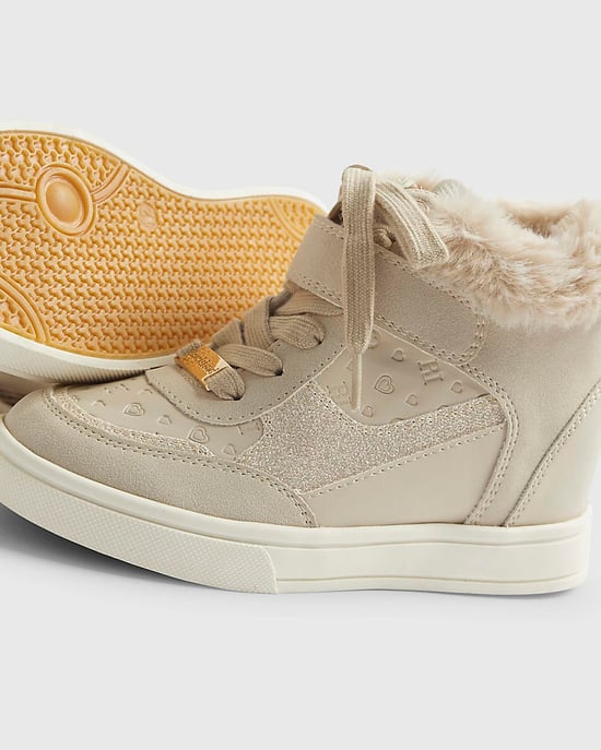 River Island Girls Trainers Beige Wedge High-Top Sneakers - Image 4