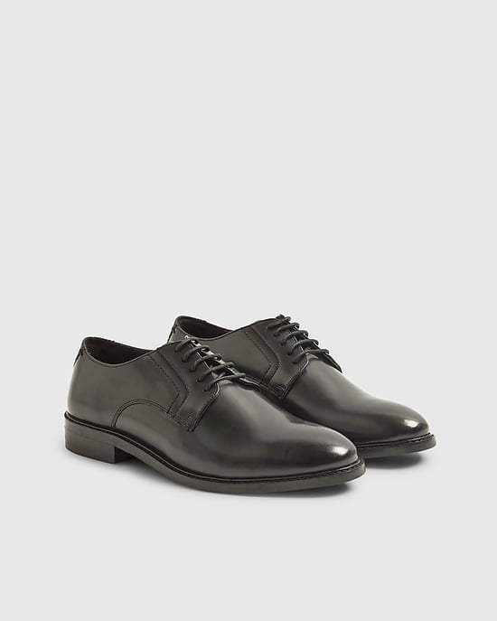 River Island Mens Derby Shoes Black Leather - Image 1
