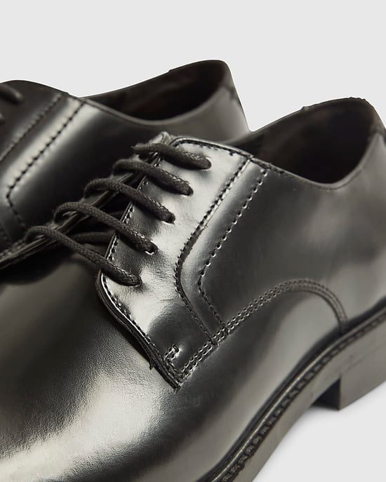 River Island Mens Derby Shoes Black Leather - Image 3