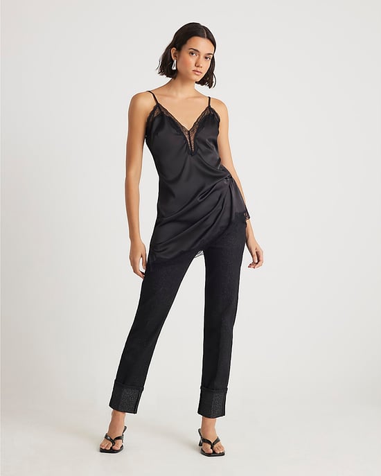 River Island Womens Slim Jeans Black Glitter Turn Up Cuff Denim - Image 1