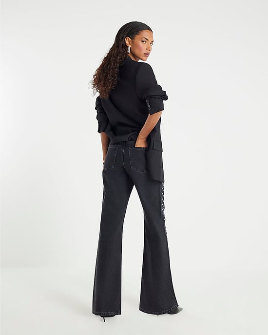 River Island Womens Straight Jeans Black Mirror Studded Relaxed Denim - Image 2