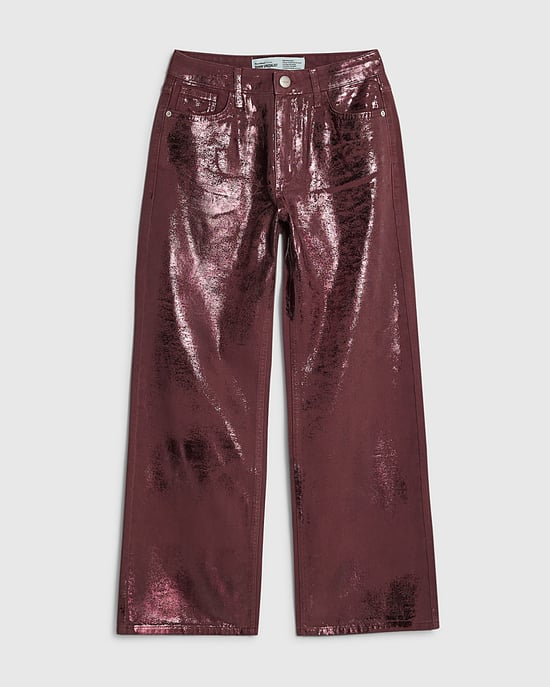 River Island Womens Straight Leg Jeans Petite Red Metallic Coated - Image 1