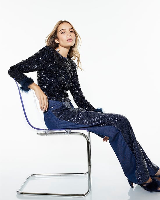 River Island Womens Straight Jeans Navy Sequin High Rise Relaxed - Image 4