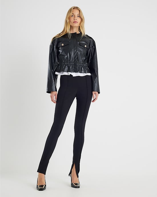River Island Womens Jacket Black Faux Leather Croc Print Peplum - Image 2