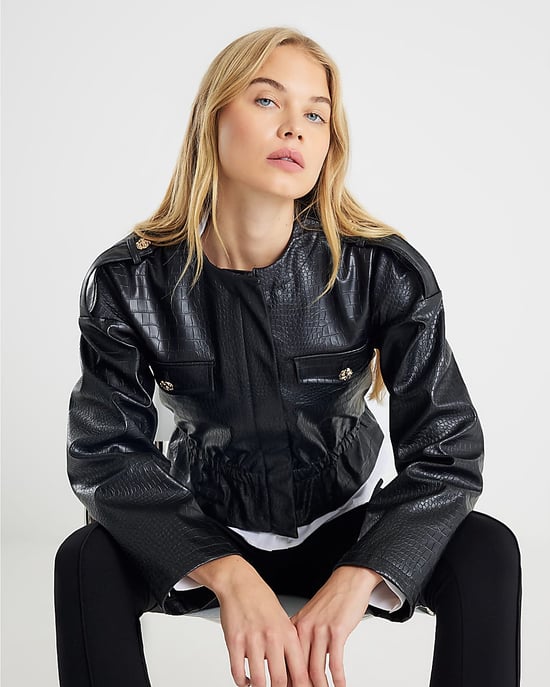 River Island Womens Jacket Black Faux Leather Croc Print Peplum - Image 4