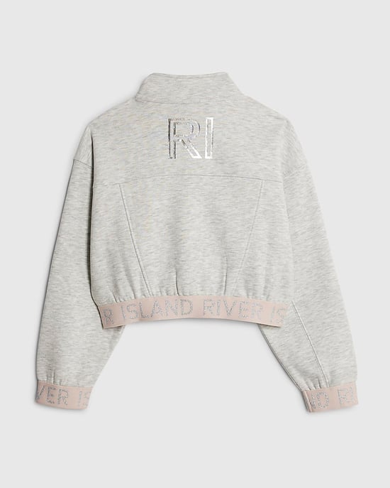 River Island Girls Bomber Jacket Grey RI Waistband - Image 4