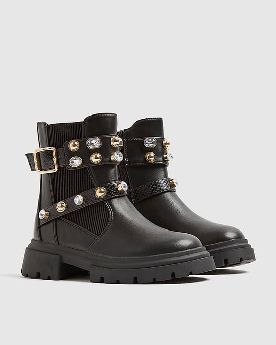 River Island Girls Chelsea Boots Black Gem Strap - Image 2