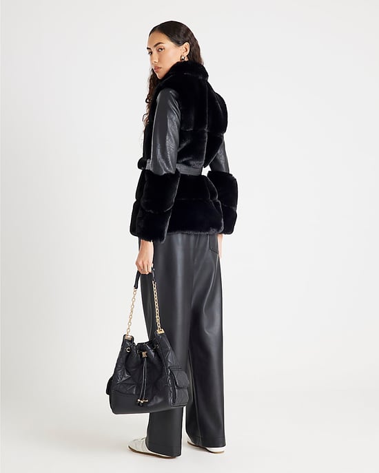 River Island Womens Biker Jacket Black Faux Fur Panelled - Image 3