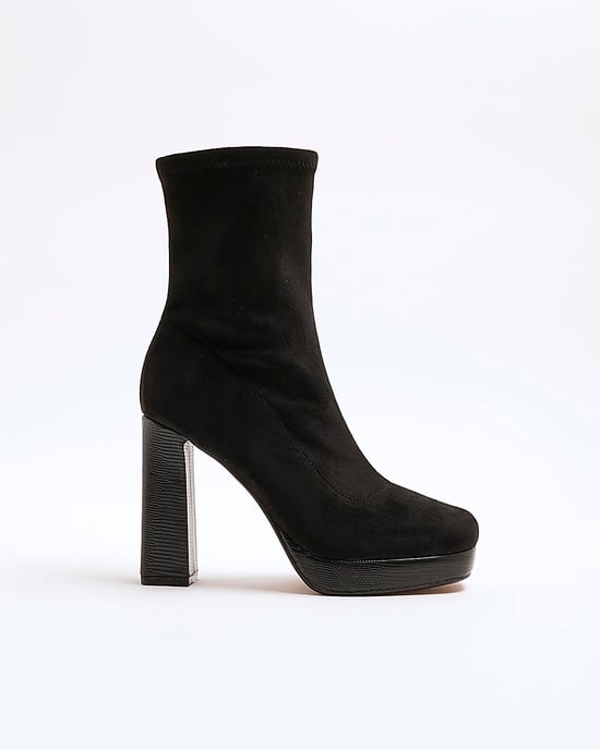 River Island Womens Sock Boots Black Faux Suede Platform - Image 2