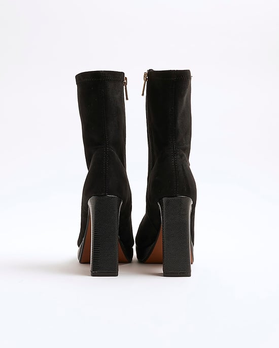 River Island Womens Sock Boots Black Faux Suede Platform - Image 3
