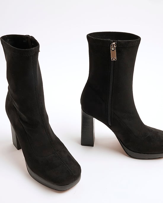 River Island Womens Sock Boots Black Faux Suede Platform - Image 4
